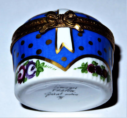 LIMOGES FRANCE BOX~HAT BOX & HAT~ DOVES & RIBBON & FLOWERS ~SEVRES ROSES~ BIRDS