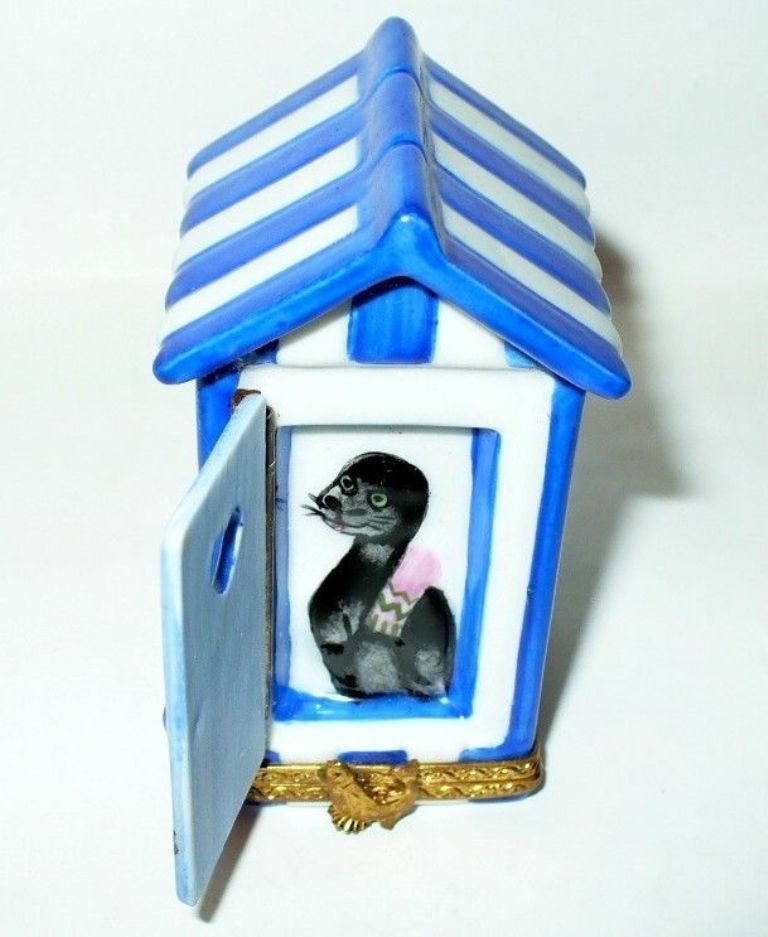 LIMOGES FRANCE BOX ~ SEAL IN A DOUBLE HINGED BEACH HOUSE ~ CABANA ~ PEINT MAIN