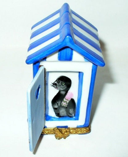LIMOGES FRANCE BOX ~ SEAL IN A DOUBLE HINGED BEACH HOUSE ~ CABANA ~ PEINT MAIN
