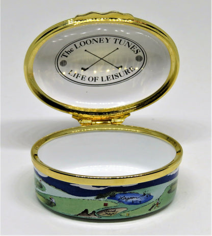HALCYON DAYS ENAMEL BOX- LOONEY TUNES CARTOON CHARACTERS -WARNER BROTHERS- GOLF