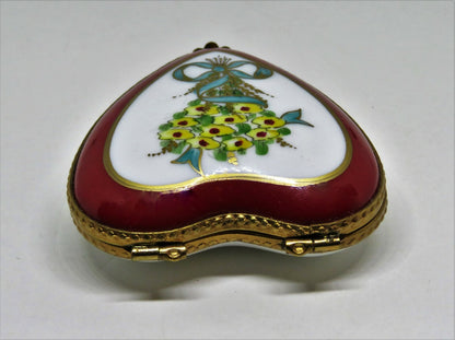LIMOGES BOX - FLORAL HEART - FLOWER BOUQUET & RIBBON - "MA CHERIE" - ANNIVERSARY