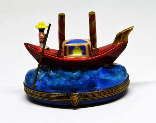 LIMOGES FRANCE BOX- GERARD RIBIERRE - GONDOLA & 3D CARNIVAL MASK INSIDE - VENICE