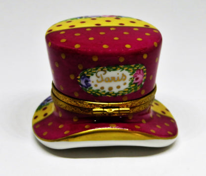 LIMOGES FRANCE BOX - PARIS PARFUMERIE HAT & PERFUME BOTTLE - FLOWERS - ROSES