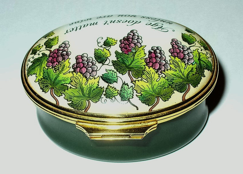 HALCYON DAYS ENAMEL BOX- GUMP'S - AGE DOESN'T MATTER UNLESS YOU'RE WINE - GRAPES