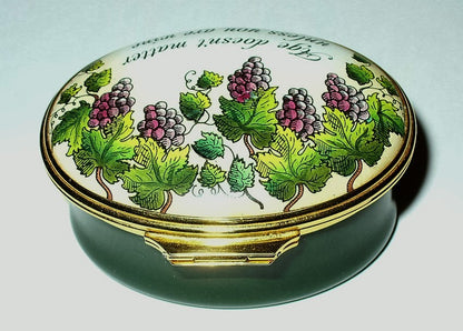 HALCYON DAYS ENAMEL BOX- GUMP'S - AGE DOESN'T MATTER UNLESS YOU'RE WINE - GRAPES