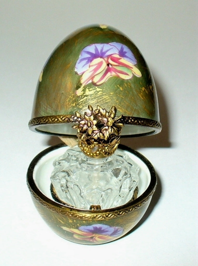 LIMOGES BOX - CHAMART - PANSY EASTER EGG & PERFUME BOTTLE - FLOWERS