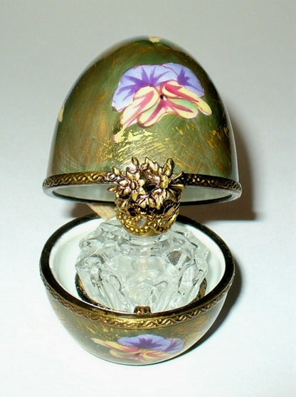 LIMOGES BOX - CHAMART - PANSY EASTER EGG & PERFUME BOTTLE - FLOWERS