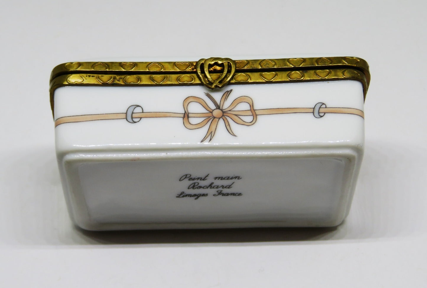 LIMOGES FRANCE BOX - ROCHARD - 3 LITTLE ANGELS - PINK HEARTS - "GOD BLESS YOU!"