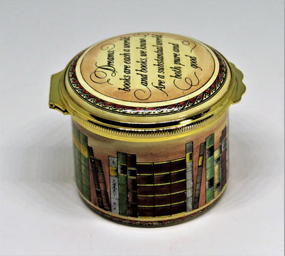 HALCYON DAYS ENAMEL BOX - BOOKS ON A SHELF - WORDSWORTH SONNET - LIBRARY - MIB