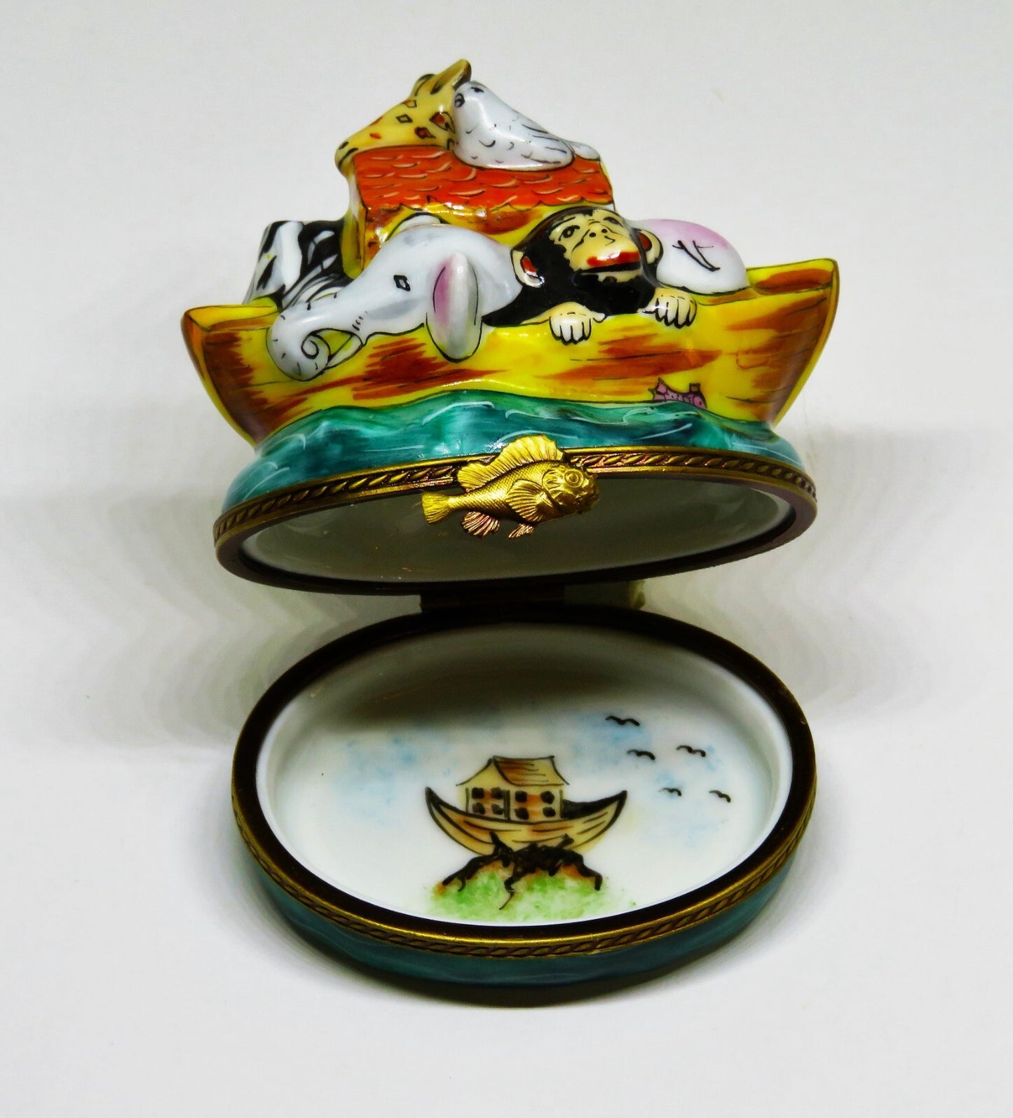 LIMOGES BOX - NOAH'S ARK & ANIMALS - CABIN & DOVE - ELEPHANT -MONKEY- GIRAFFE