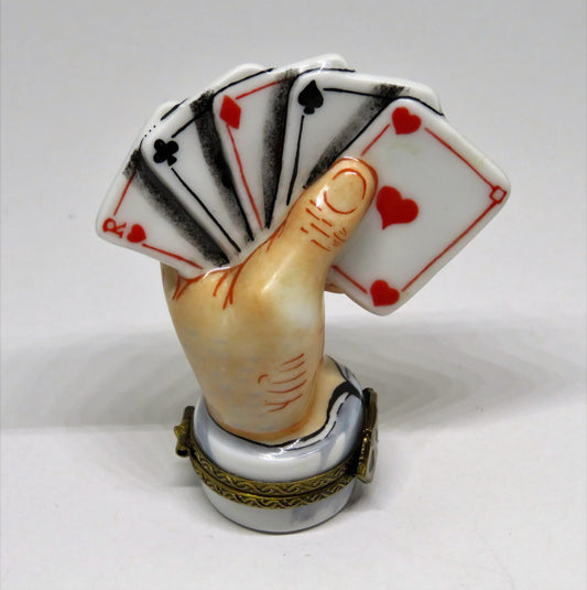 LIMOGES FRANCE BOX - ROCHARD  - SLEIGHT OF HAND - MALE HAND AND PLAYING CARDS