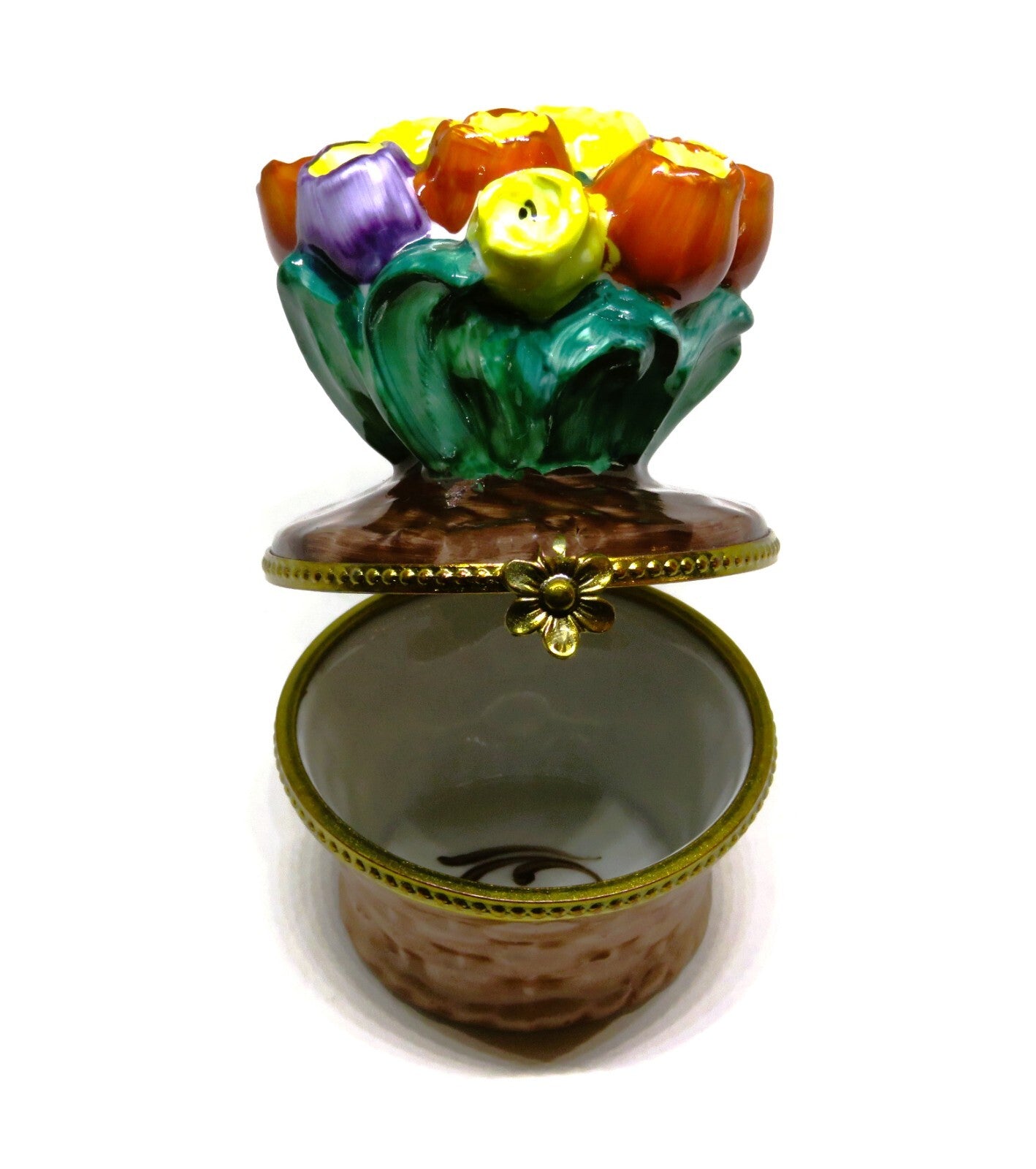LIMOGES BOX ~ ROCHARD ~ VINTAGE BASKET OF TULIPS ~ FLOWERS ~ HAND PAINTED