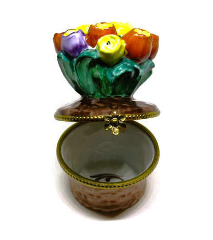 LIMOGES BOX ~ ROCHARD ~ VINTAGE BASKET OF TULIPS ~ FLOWERS ~ HAND PAINTED