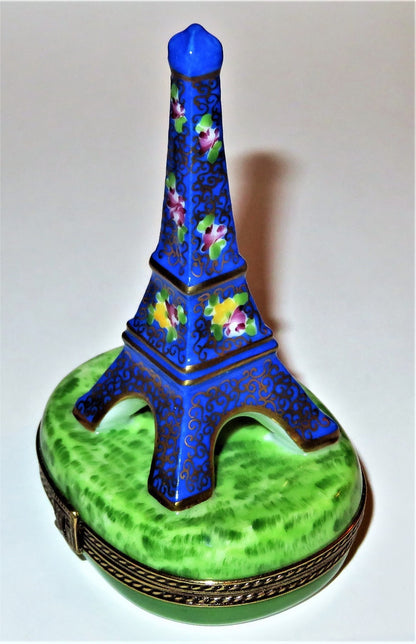 LIMOGES FRANCE BOX - FLORAL EIFFEL TOWER - ROSES - MAP OF FRANCE & WINE & GRAPES