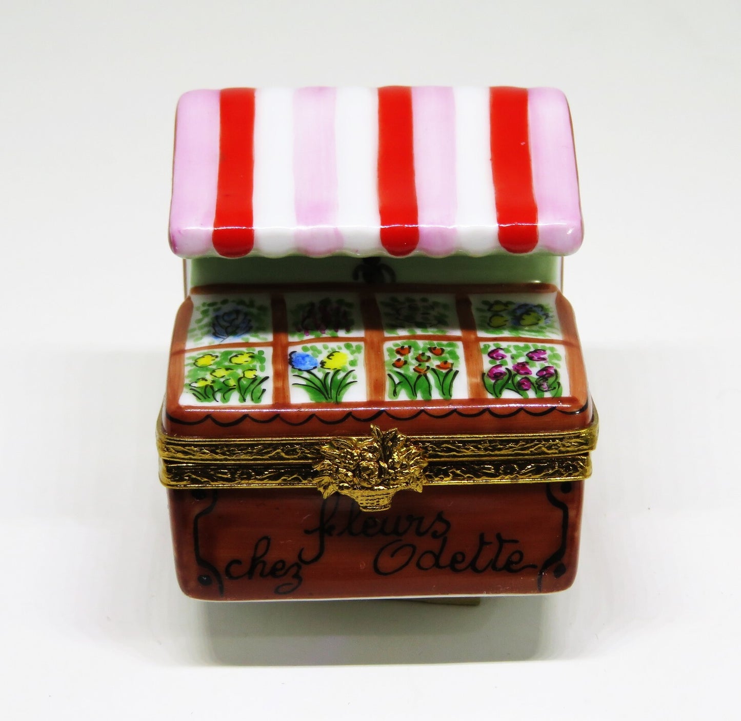 LIMOGES FRANCE BOX- ARTORIA - FLOWER STAND & STRIPED AWNING - ODETTE'S SHOP - LE
