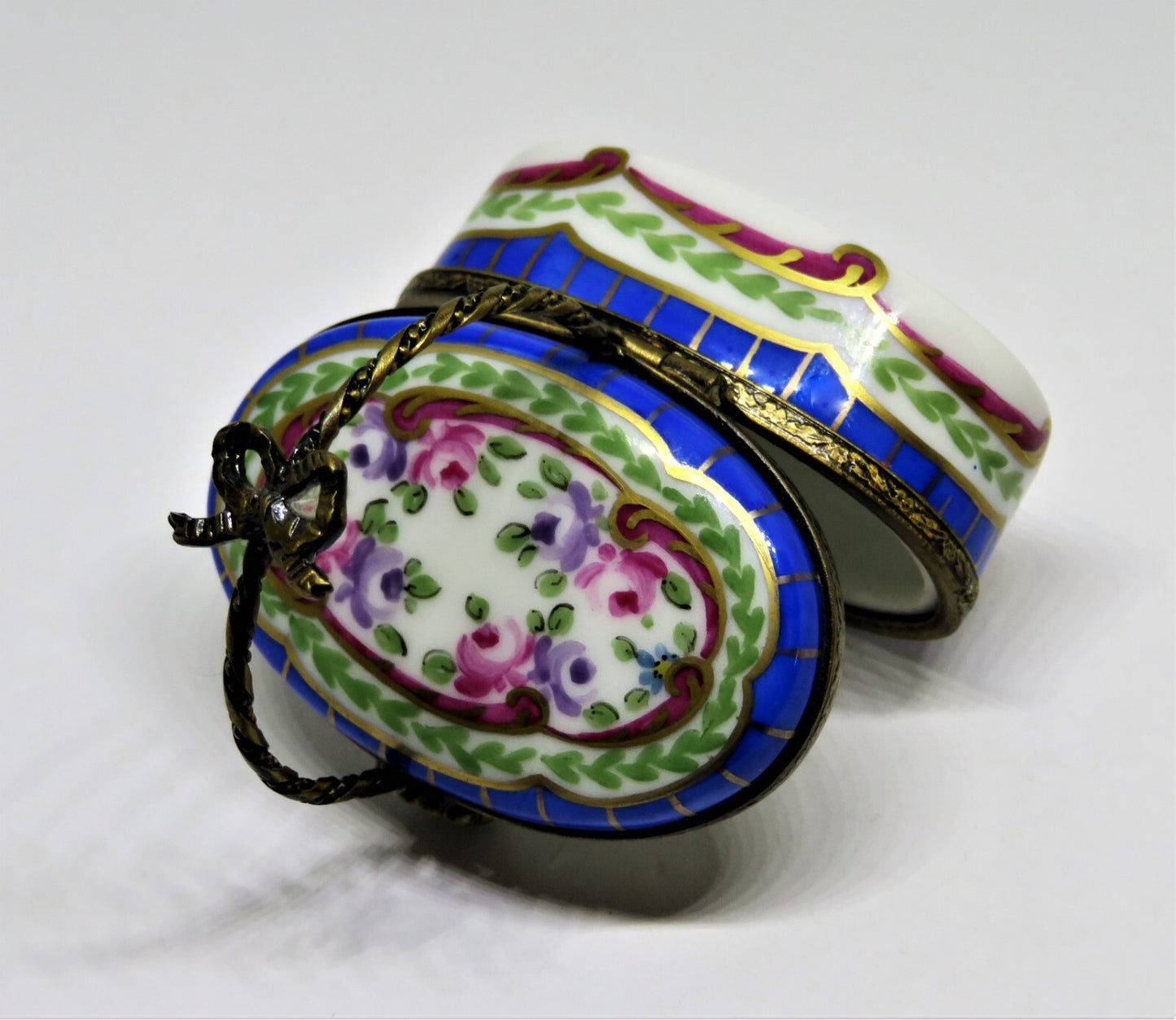 LIMOGES FRANCE BOX-  SEVRES STYLE FLORAL BASKET - FLOWERS - ROSES - FLOWER CLASP