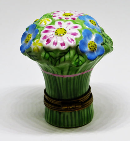 LIMOGES FRANCE BOX~ CHAMART ~ BOUQUET OF FLOWERS ~PINK RIBBON & BOW~ ANNIVERSARY