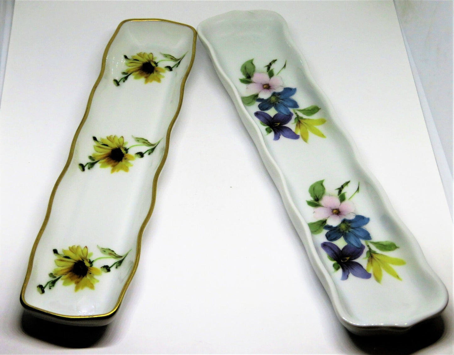LIMOGES FRANCE - TWO RELISH TRAYS - TRINKET DISH - FLOWERS - ROCHARD