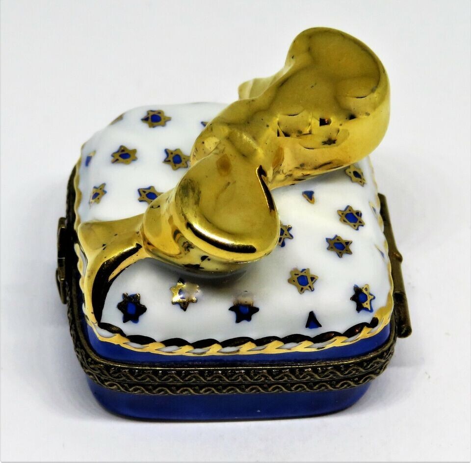 LIMOGES FRANCE BOX ~ JUDAICA GIFT BOX & GOLD BOW ~ HANUKKAH ~ JEWISH STAR