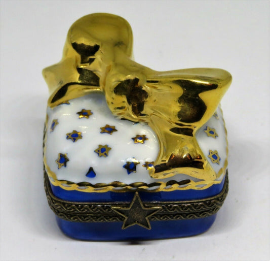 LIMOGES FRANCE BOX ~ JUDAICA GIFT BOX & GOLD BOW ~ HANUKKAH ~ JEWISH STAR