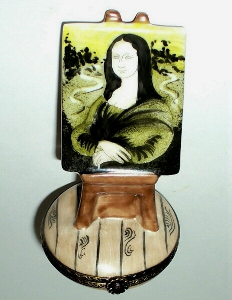 LIMOGES FRANCE BOX- MONA LISA PAINTING ON WOODEN EASEL - ART - LEONARDO DA VINCI