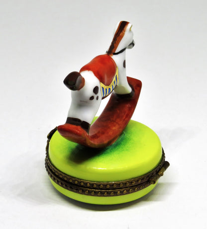 LIMOGES FRANCE BOX ~ TOY ROCKING HORSE ~ TEDDY BEAR CLASP ~ PEINT MAIN