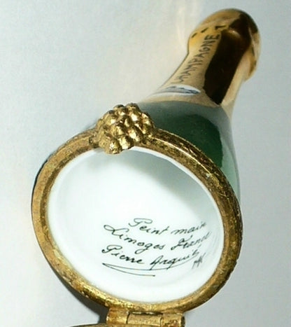 LIMOGES FRANCE BOX - CHAMPAGNE BOTTLE & 2 PORCELAIN GLASSES - NEW YEAR'S EVE