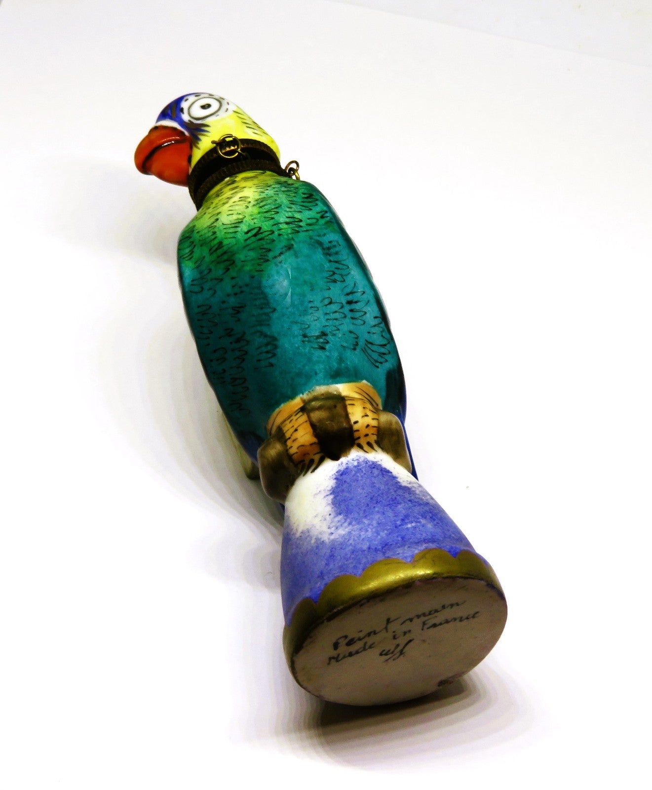 LIMOGES FRANCE BOX ~ LARGE VINTAGE PARROT ON A PERCH ~ PERFUME BOTTLE ~ BIRD