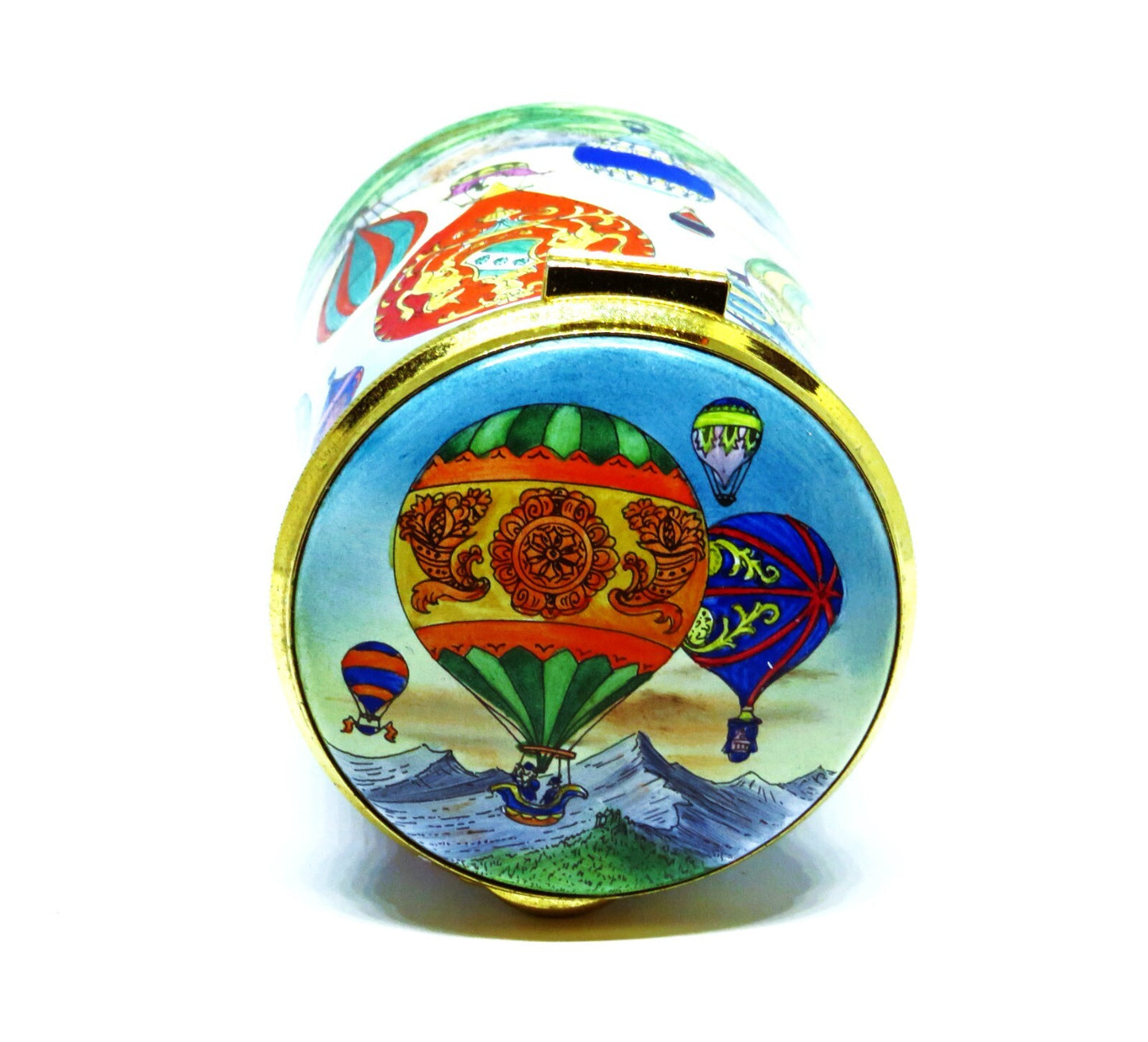 STAFFORDSHIRE ENGLISH ENAMELS STAMP BOX - HOT AIR BALLOONS - AVIATION
