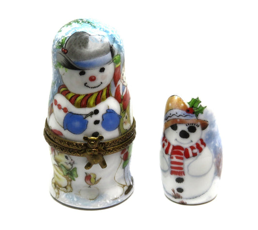 LIMOGES BOX - PARRY-VIEILLE - CHRISTMAS - NESTING SNOWMAN & LADY SET - 2 PIECES
