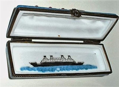 LIMOGES FRANCE BOX- CRUISE SHIP - LUXURY OCEAN LINER -SHIP'S WHEEL CLASP- TRAVEL