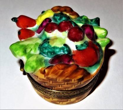 LIMOGES FRANCE BOX - 'WICKER' BASKET & VEGETABLES - CORN & CARROTS & TOMATOES