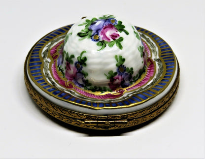 LIMOGES FRANCE BOX- SEVRES STYLE EASTER BONNET - GARDENING HAT - FLOWERS - ROSES