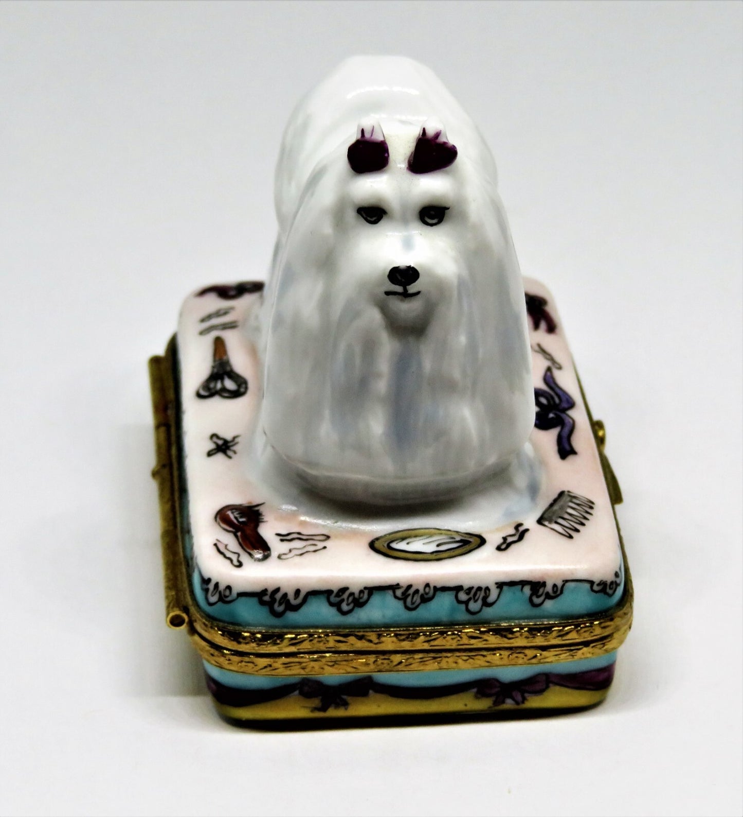 LIMOGES FRANCE BOX - ARTORIA - MALTESE DOG & GROOMING ACCESSORIES - PUPPY - LE
