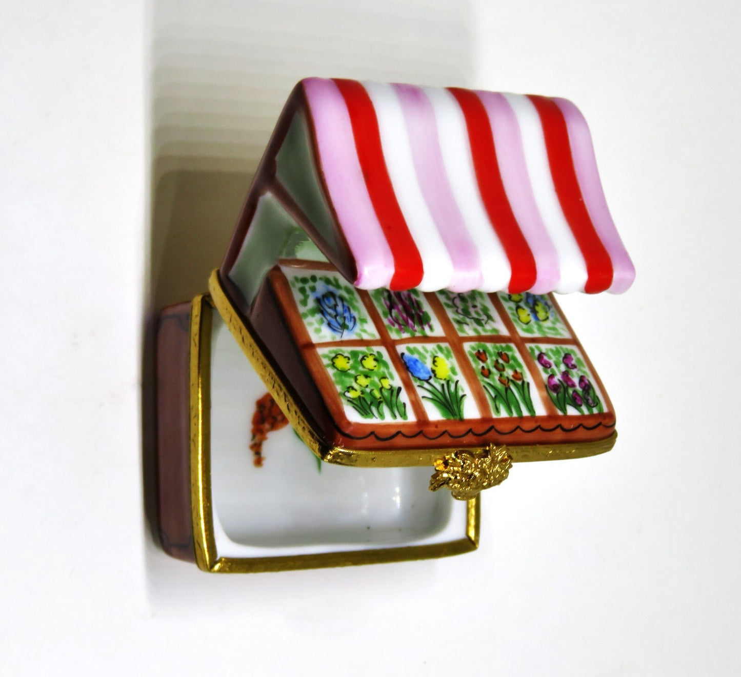 LIMOGES FRANCE BOX- ARTORIA - FLOWER STAND & STRIPED AWNING - ODETTE'S SHOP - LE
