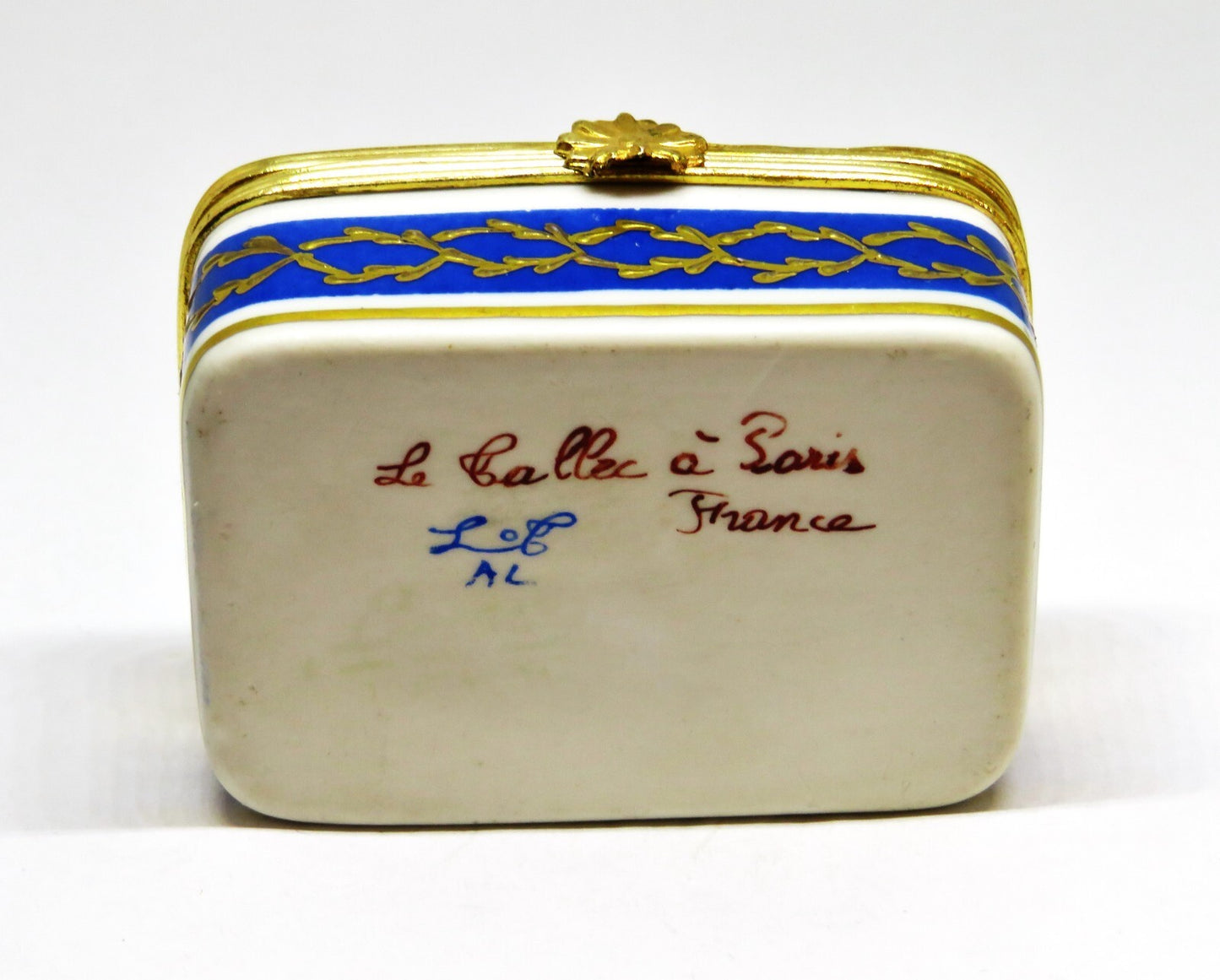 LIMOGES FRANCE BOX - LE TALLEC - BLUE & GOLD RECTANGLE - GRIGNAN BLEUE - 1948