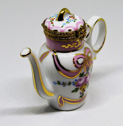 LIMOGES FRANCE BOX ~ ROCHARD ~ FLORAL TEAPOT ~ ROSES ~ TEA POT ~ COFFEE POT