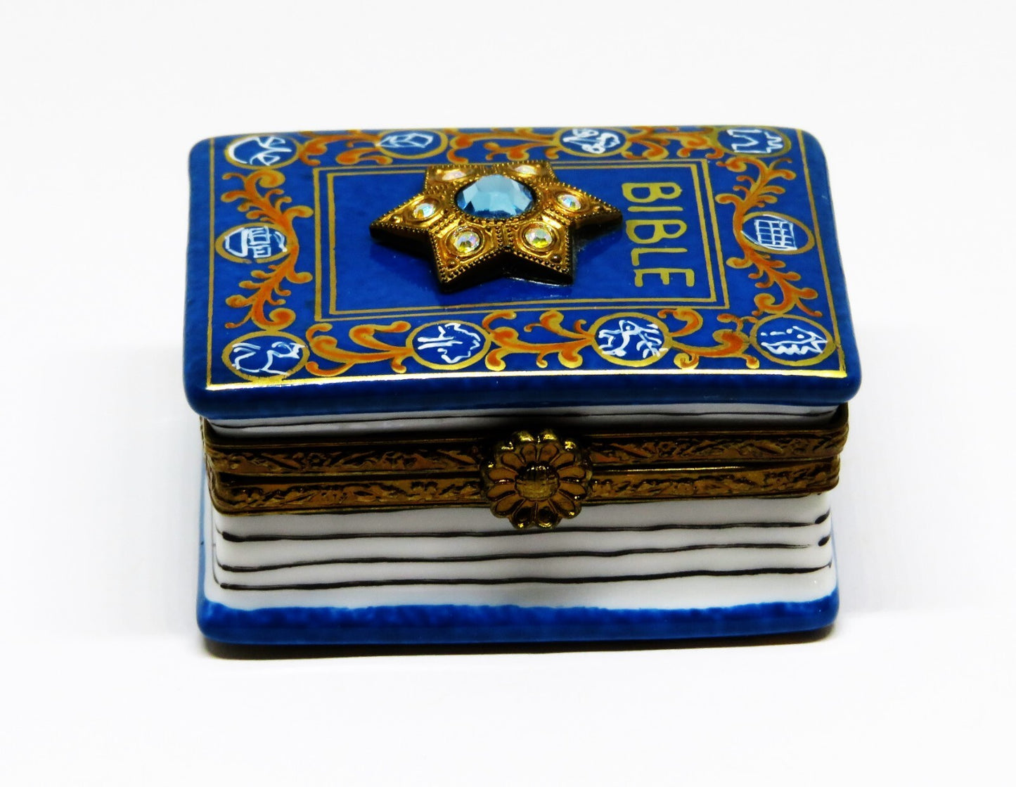 LIMOGES FRANCE BOX - LA VIE EN ROSE - HEBREW BIBLE - HANUKKAH DREIDEL - JUDAICA