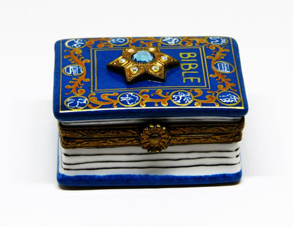 LIMOGES FRANCE BOX - LA VIE EN ROSE - HEBREW BIBLE - HANUKKAH DREIDEL - JUDAICA