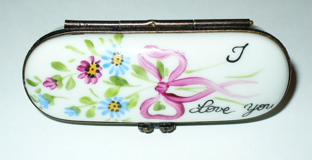 LIMOGES BOX - DAISY BOUQUET & PINK BOW - FLOWERS - "I LOVE YOU" - ANNIVERSARY