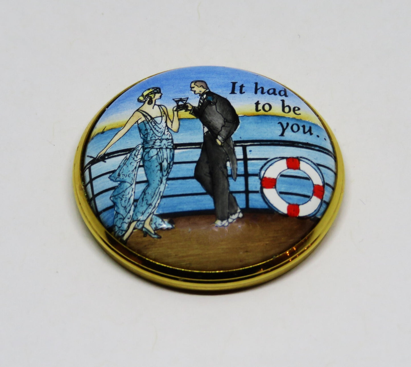 HALCYON DAYS ENAMEL BOX - "IT HAD TO BE YOU" - COUPLE ON A CRUISE SHIP - MUSIC