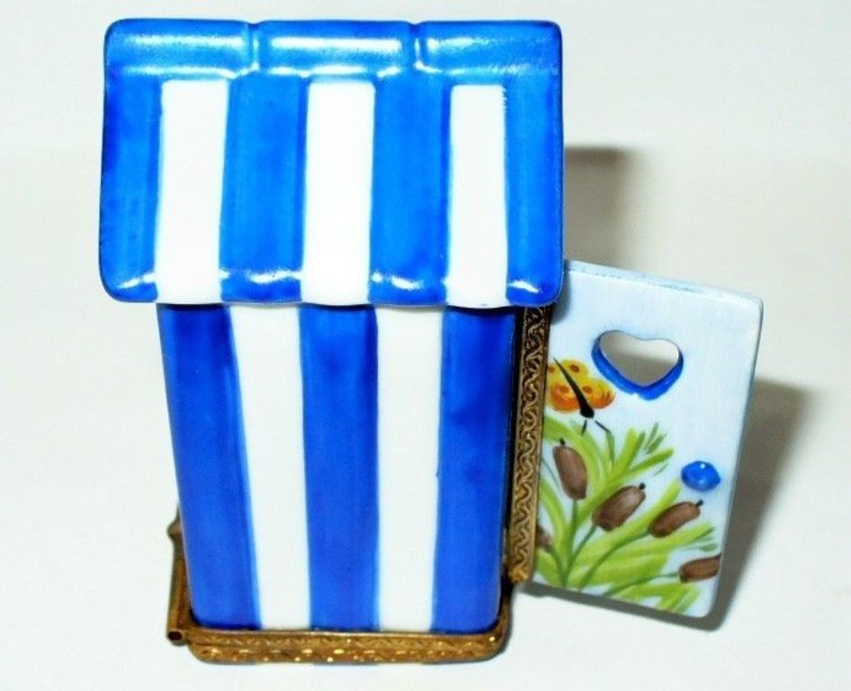 LIMOGES FRANCE BOX ~ SEAL IN A DOUBLE HINGED BEACH HOUSE ~ CABANA ~ PEINT MAIN