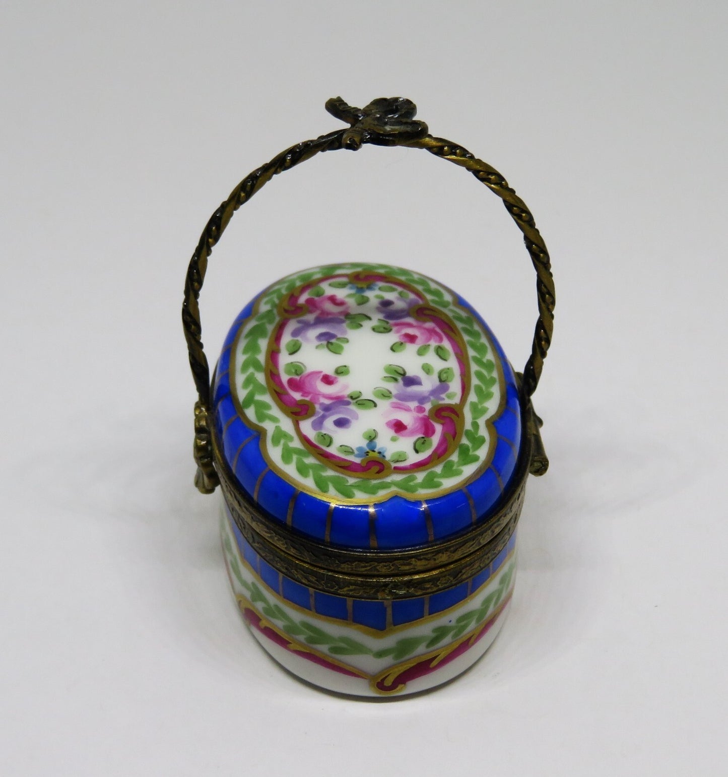 LIMOGES FRANCE BOX-  SEVRES STYLE FLORAL BASKET - FLOWERS - ROSES - FLOWER CLASP
