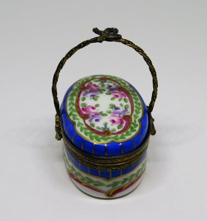 LIMOGES FRANCE BOX-  SEVRES STYLE FLORAL BASKET - FLOWERS - ROSES - FLOWER CLASP