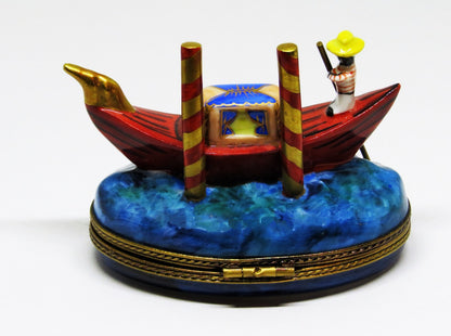 LIMOGES FRANCE BOX- GERARD RIBIERRE - GONDOLA & 3D CARNIVAL MASK INSIDE - VENICE