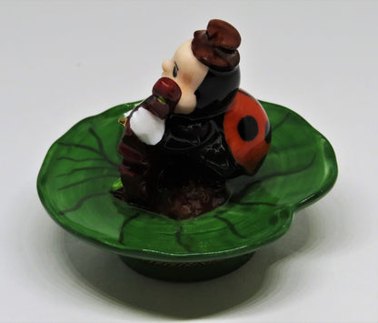 LIMOGES FRANCE BOX - WHIMSICAL LADYBUG PLAYING THE CELLO ON A LEAF - MUSIC