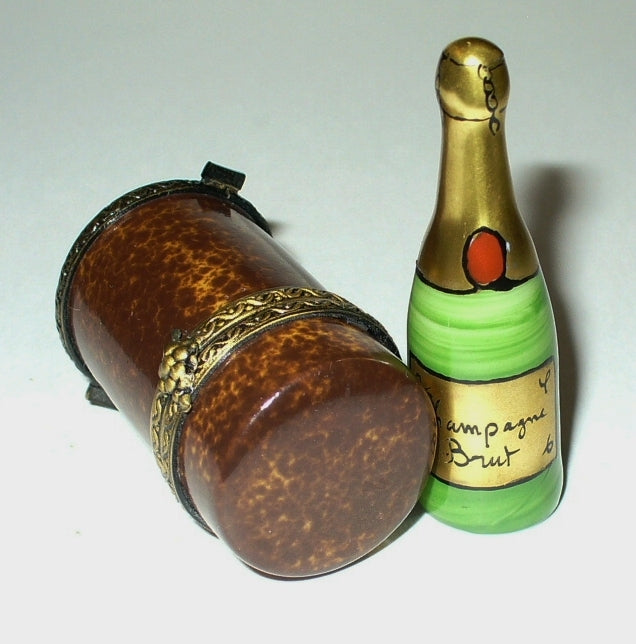 LIMOGES FRANCE BOX~ 2 PIECE FRENCH CHAMPAGNE BOTTLE & BUCKET ~GRAPES~ PEINT MAIN