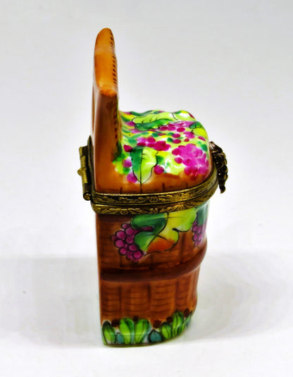 LIMOGES BOX - HARVEST GRAPE BASKET & BEE - REMOVABLE WINE BOTTLE - GUMP'S - RAP