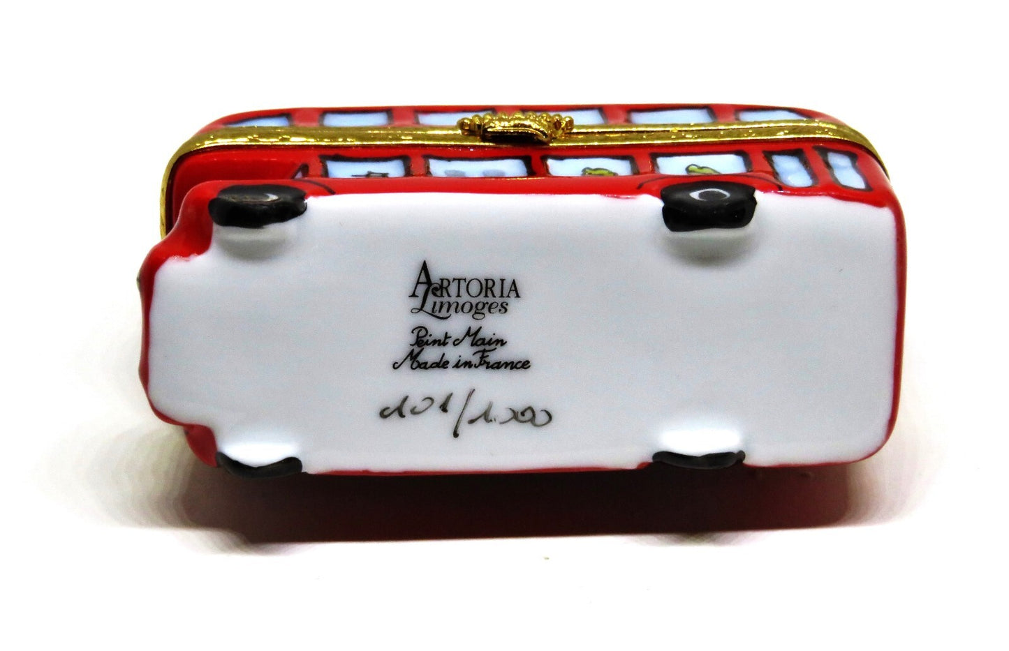 LIMOGES BOX ~ARTORIA~ "LONDON" ~ RED ENGLISH DOUBLE DECKER BUS - CROWN CLASP -LE