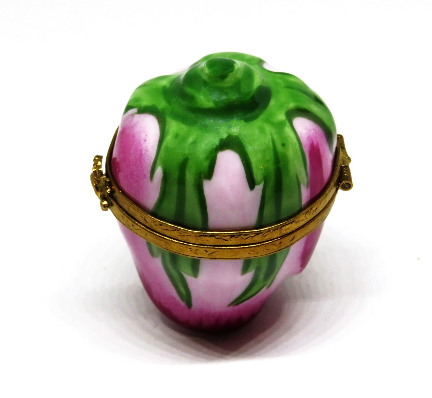 LIMOGES FRANCE BOX - ARTORIA - PINK ROSEBUD & LEAVES - FLOWERS - LE #159